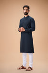 Teal Pure Cotton Self Jaquard Kurta Pyjama