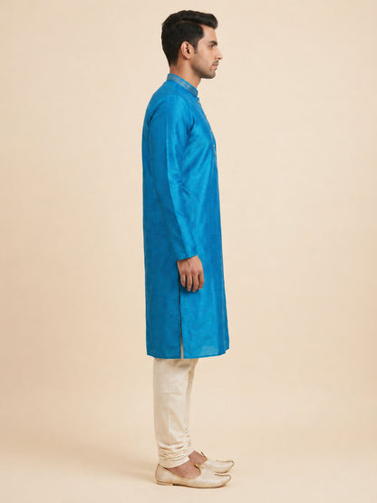 Turquoise Blue  Art Silk Jaquard Kurta Set Festive Wear