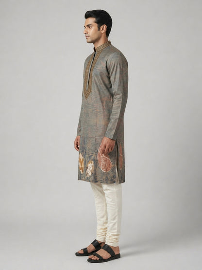 Mehendi   Art Silk  Foil Printed Kurta Set Festive Wear