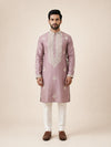 Onion Pink Linen Thread Embroidered Kurta Set for Festive Wear