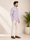 Lavender Linen Printed Short Kurta