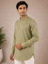 Olive Green Plain Cotton Short Kurta