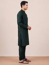 Bottle Green  Art Silk Plain Kurta Set Festive Wear
