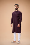 Wine Pure Cotton Self Jaquard Kurta Pyjama