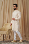 Beige Matka Silk Embroidered Kurta Pyjama