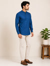 Teal Blue Plain Cotton Short Kurta