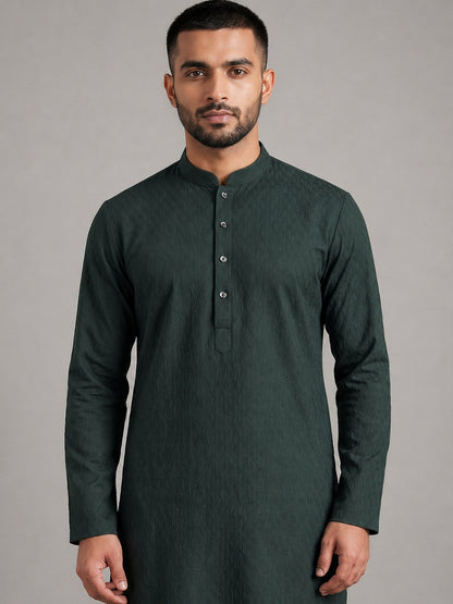 Teal Blue Rayon Plain Self Jaquard Kurta Set for Casual Wear