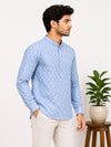 Sky Blue Cotton Printed Short Kurta