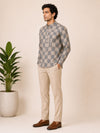 Beige Cotton Printed Short Kurta