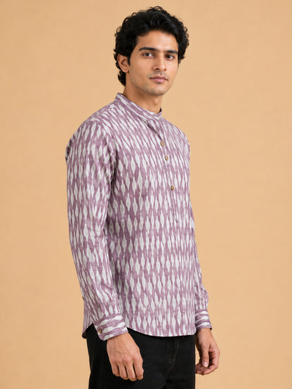 Lavender Linen Printed Short Kurta
