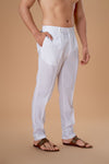 White Cotton Lycra Pant Plain Bottom