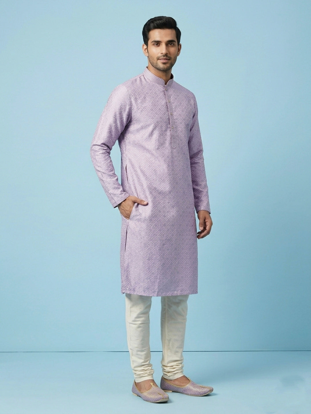 Lavender  Art Silk Jaquard Kurta Set Festive Wear