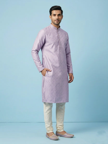 Lavender  Art Silk Jaquard Kurta Set Festive Wear