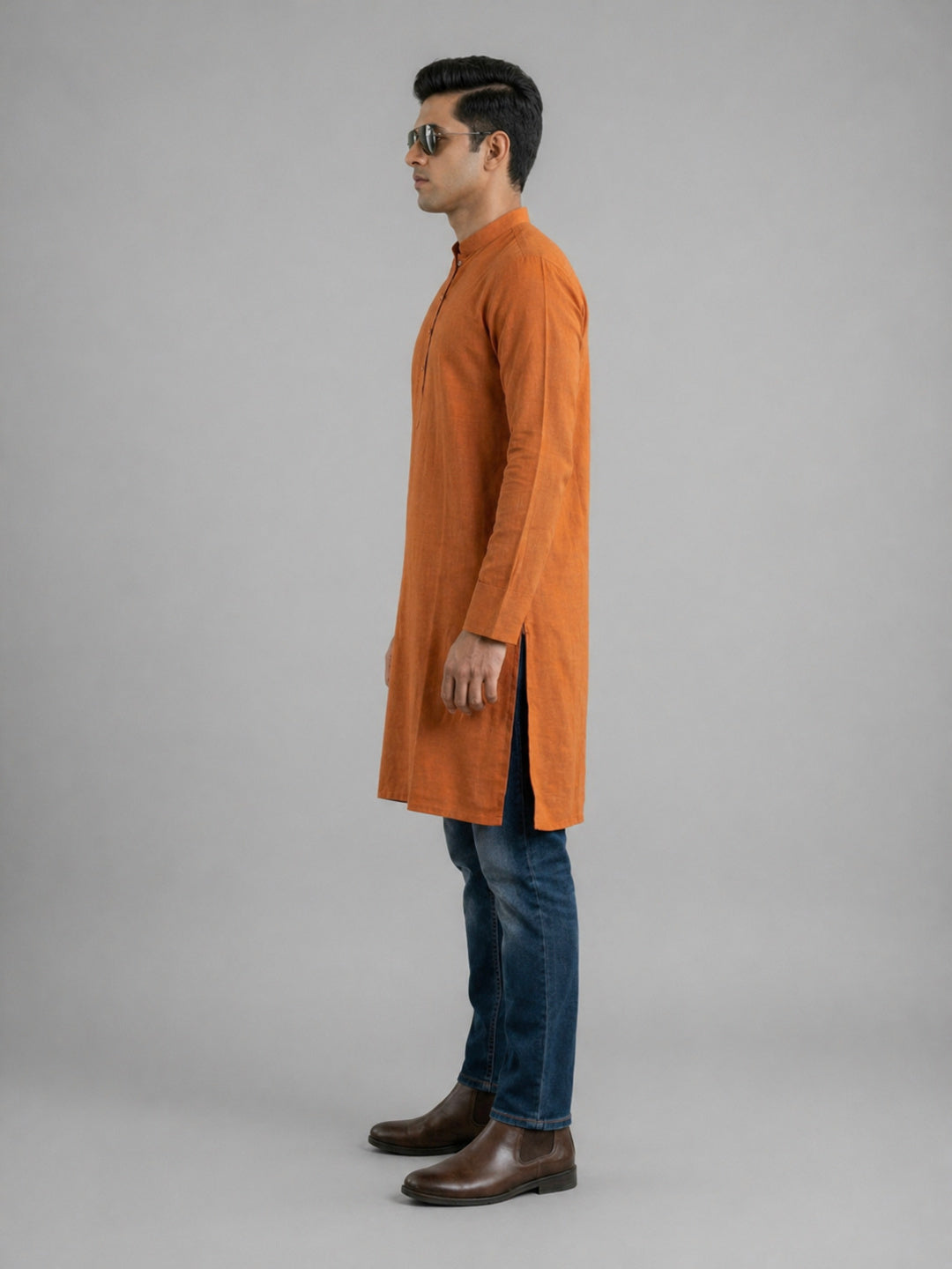 Mustard Art Silk Plain Long Kurta for Casual Wear