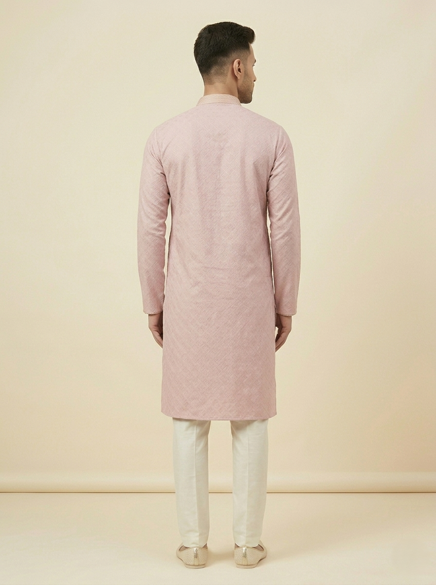 Onion Pink Art Silk Jaquard Kurta Set Festive Wear