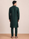 Bottle Green  Art Silk Plain Kurta Set Festive Wear