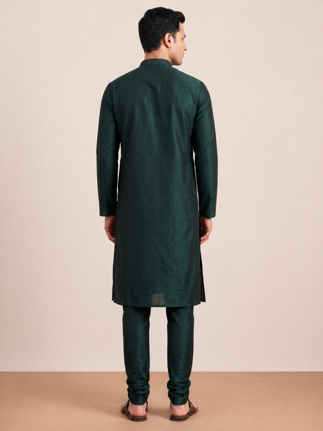 Bottle Green  Art Silk Plain Kurta Set Festive Wear