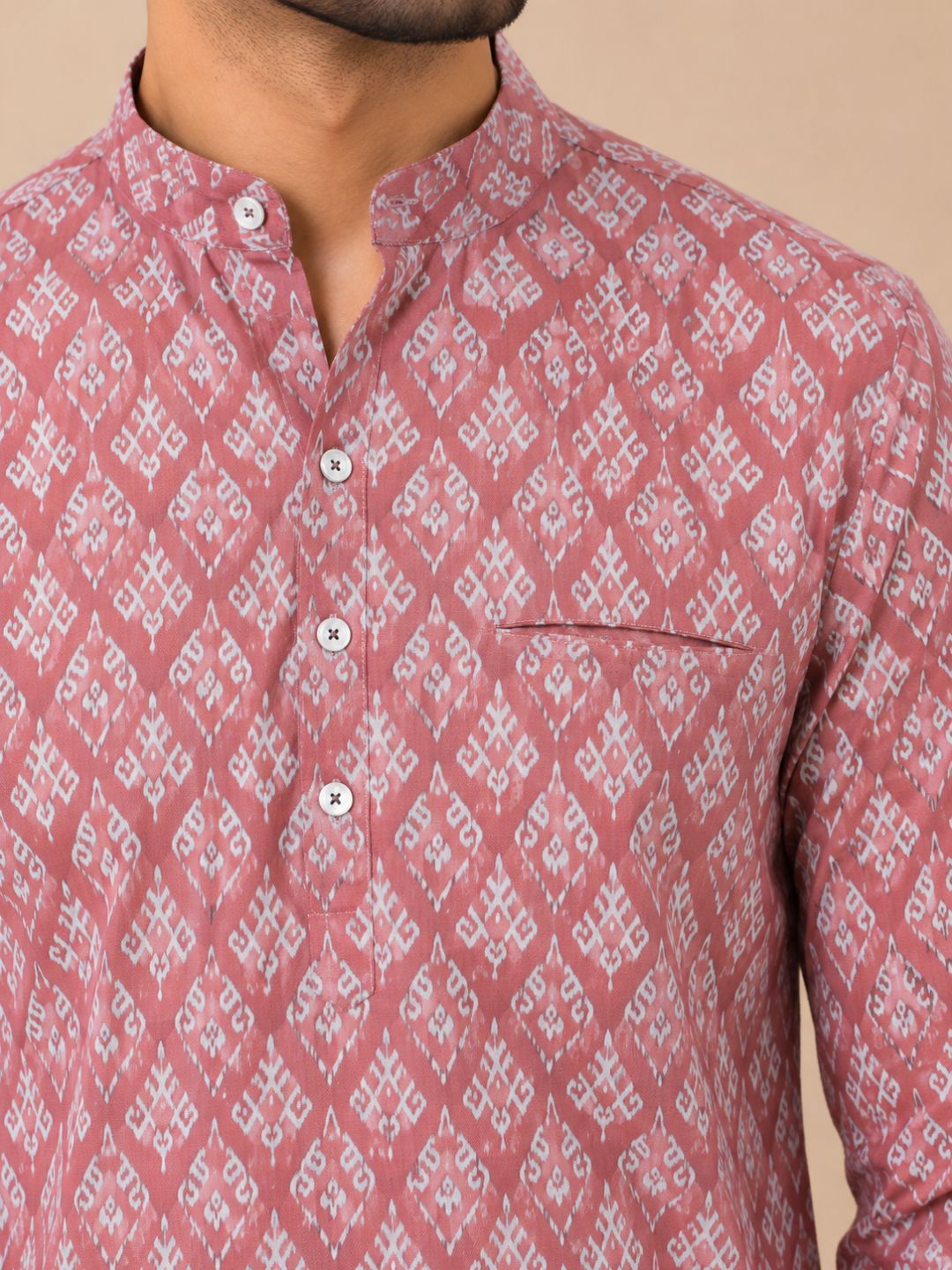 Onion Pink Cotton Printed Short Kurta
