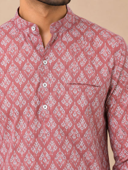 Onion Pink Cotton Printed Short Kurta