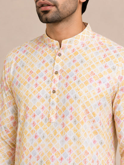 Multi Coloured Linen Printed Short Kurta