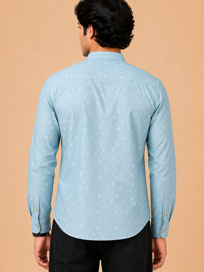 Mint Green Linen Printed Short Kurta