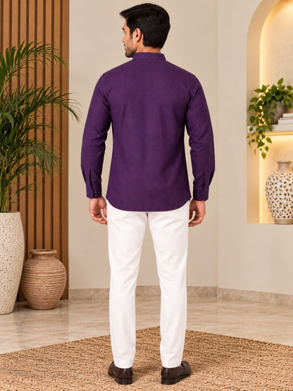 Wine Plain Textured Short Kurta