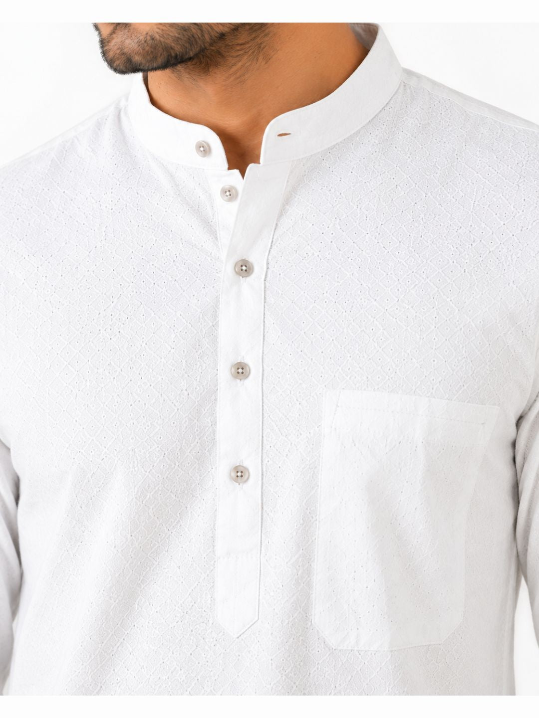 White Plain Cotton Short Kurta