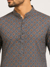 Slate Grey Cotton Printed Short Kurta