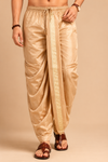 Gold Art Silk Zari Border Dhoti with Dupatta Festive Wear