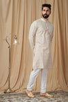 Beige Matka Silk Embroidered Kurta Pyjama