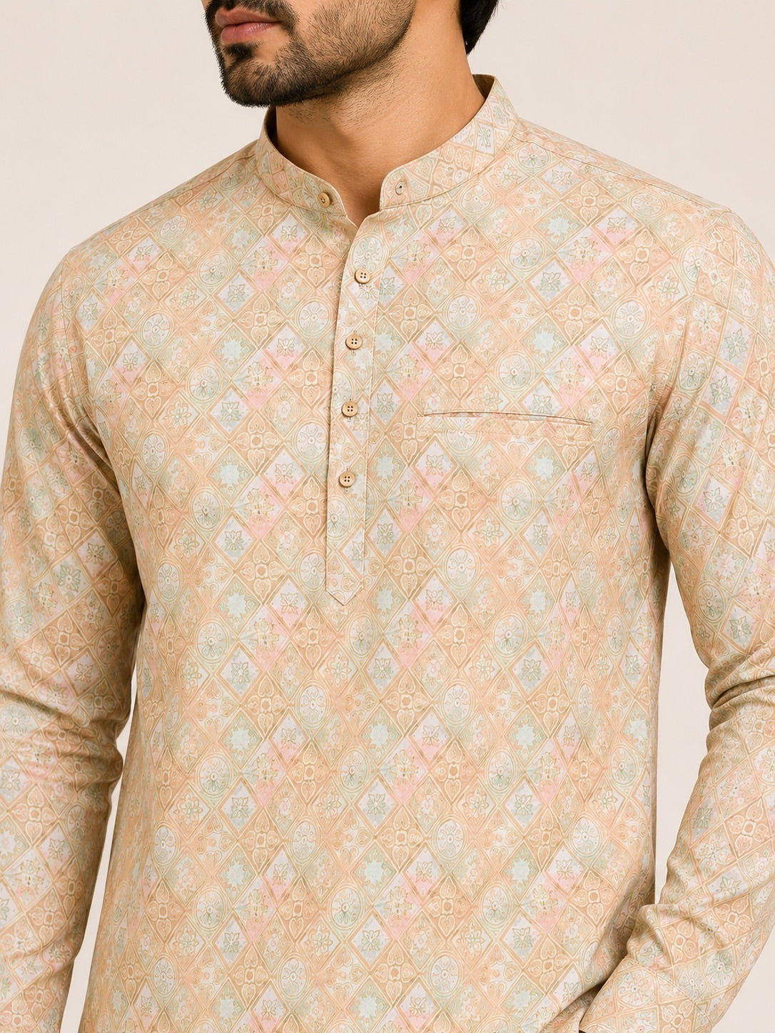 Lemon Yellow Cotton Printed Short Kurta