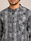 Ash Grey Cotton Printed Short Kurta