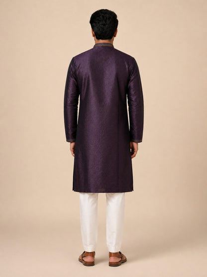 Wine Art Silk Jaquard Kurta Set Festive Wear