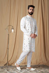 Off White Muslin Mirror and Embroidered Kurta Pyjama