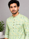 Pista Green Cotton Printed Short Kurta