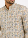Beige Cotton Printed Short Kurta