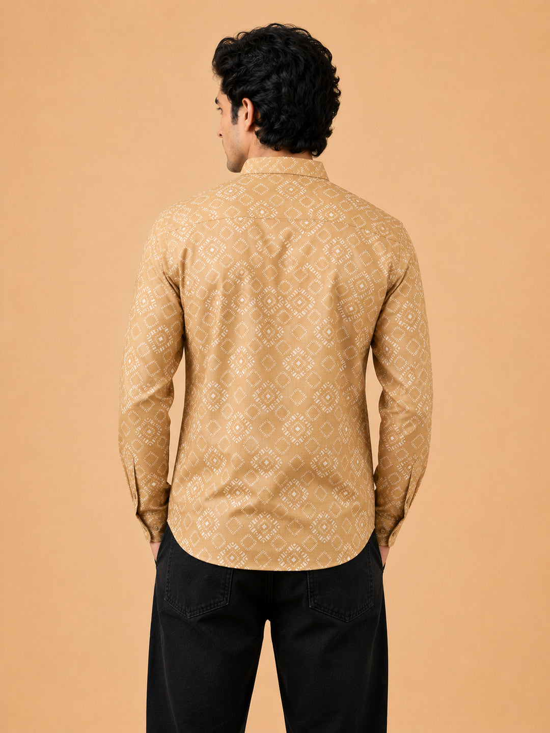 Mustard Linen Printed Short Kurta