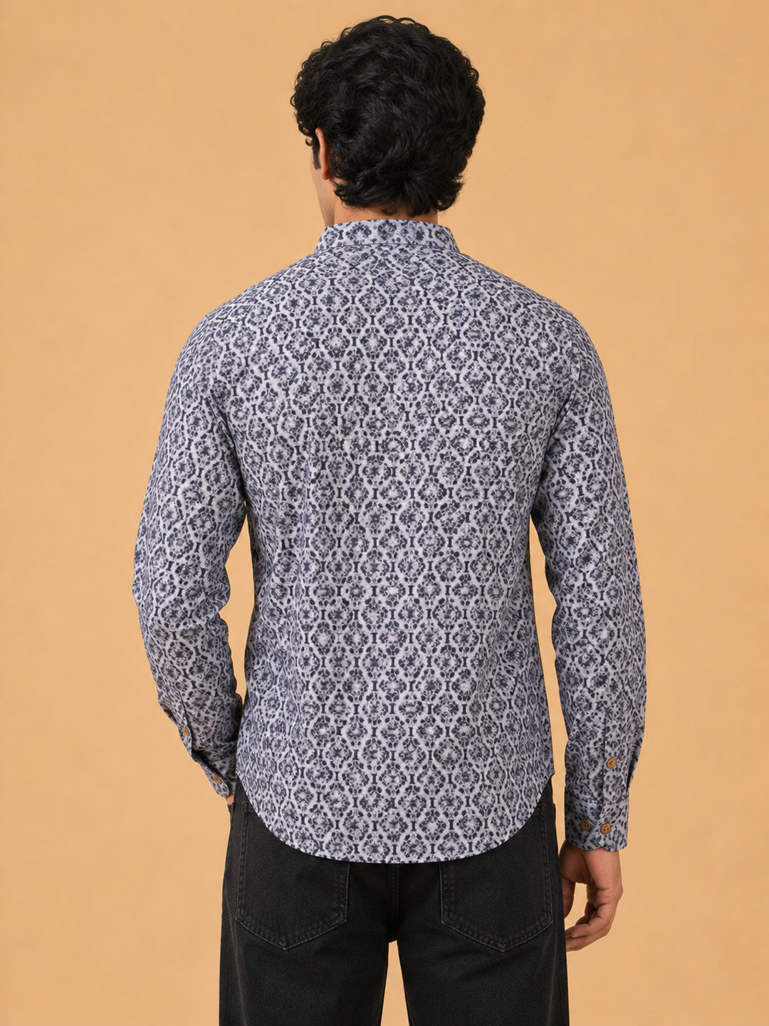 Gray Linen Printed Short Kurta