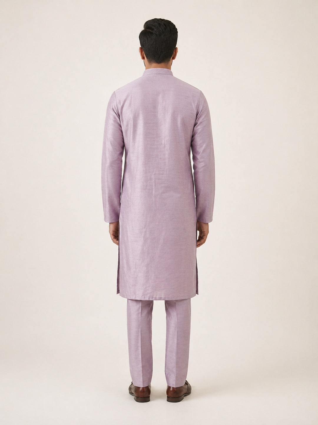 Lavender Art Silk Plain Kurta Set Festive Wear