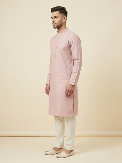 Onion Pink Art Silk Jaquard Kurta Set Festive Wear