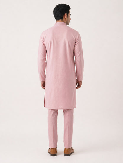 Onion Pink Art Silk Plain Kurta Set Festive Wear