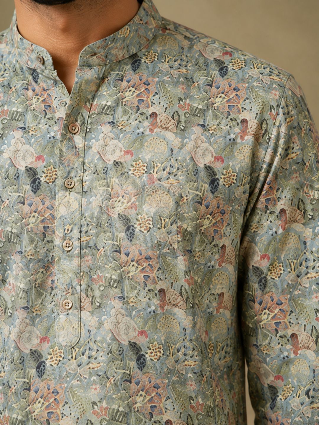 Moss Green Cotton Printed Short Kurta