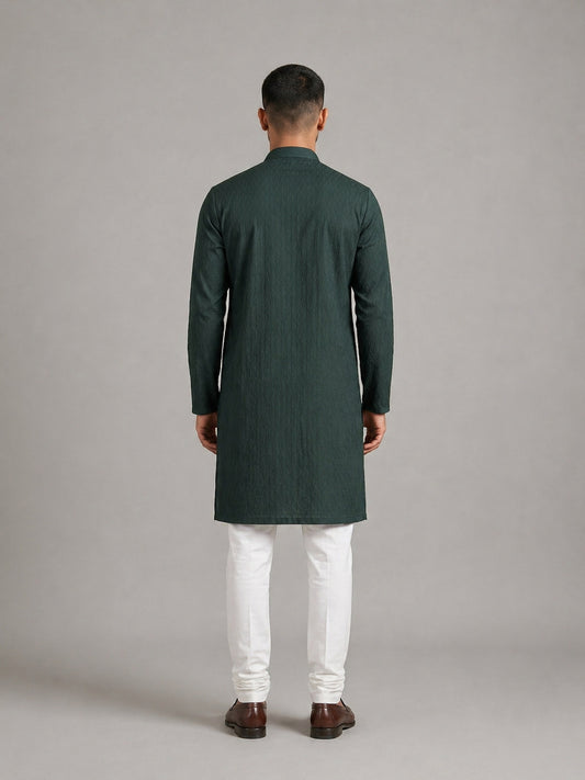 Teal Blue Rayon Plain Self Jaquard Kurta Set for Casual Wear