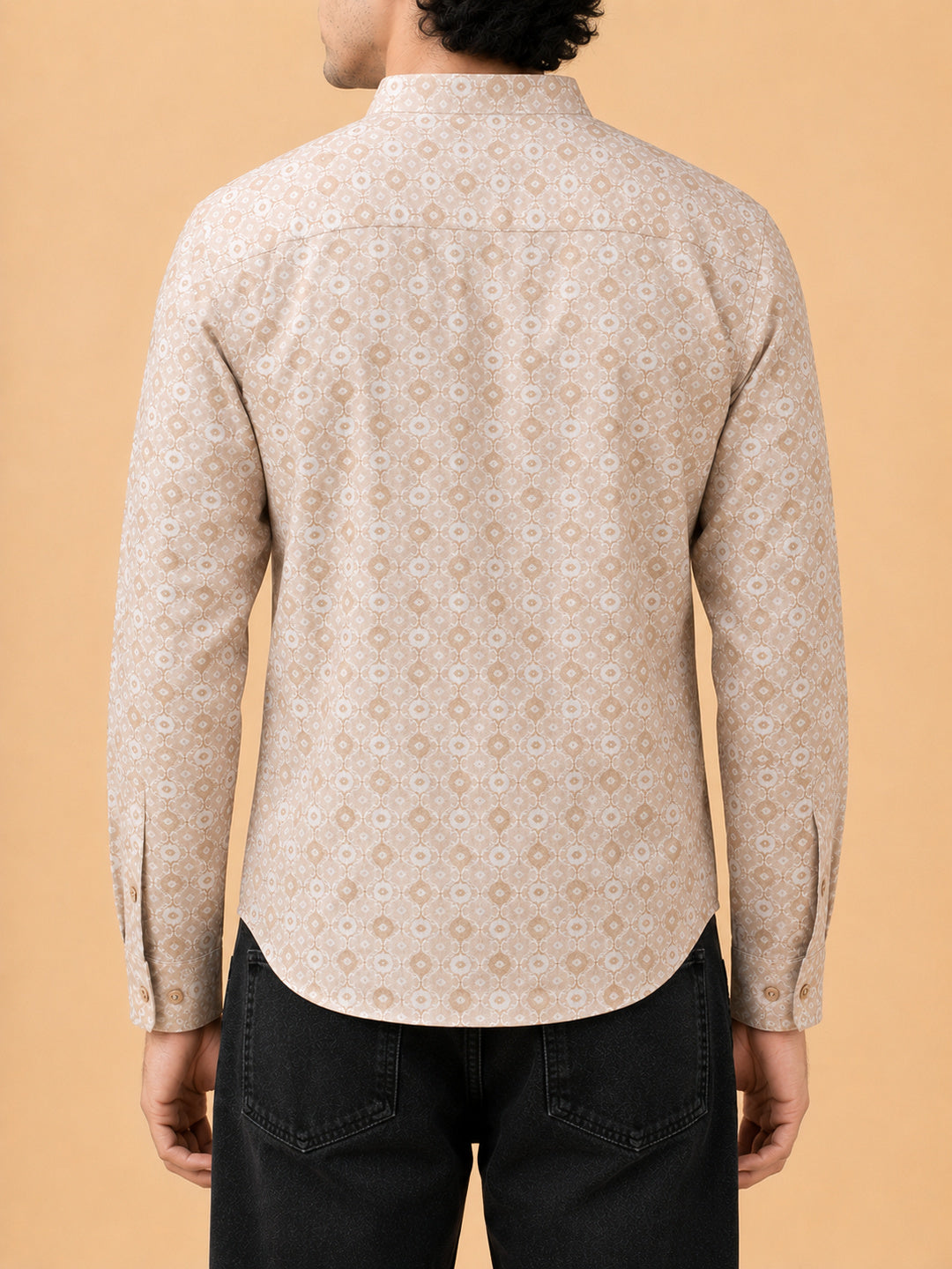Beige Linen Printed Short Kurta