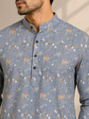 Pearl Grey Cotton Printed Short Kurta