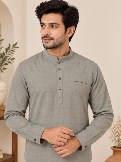 Sand Plain Textured Short Kurta