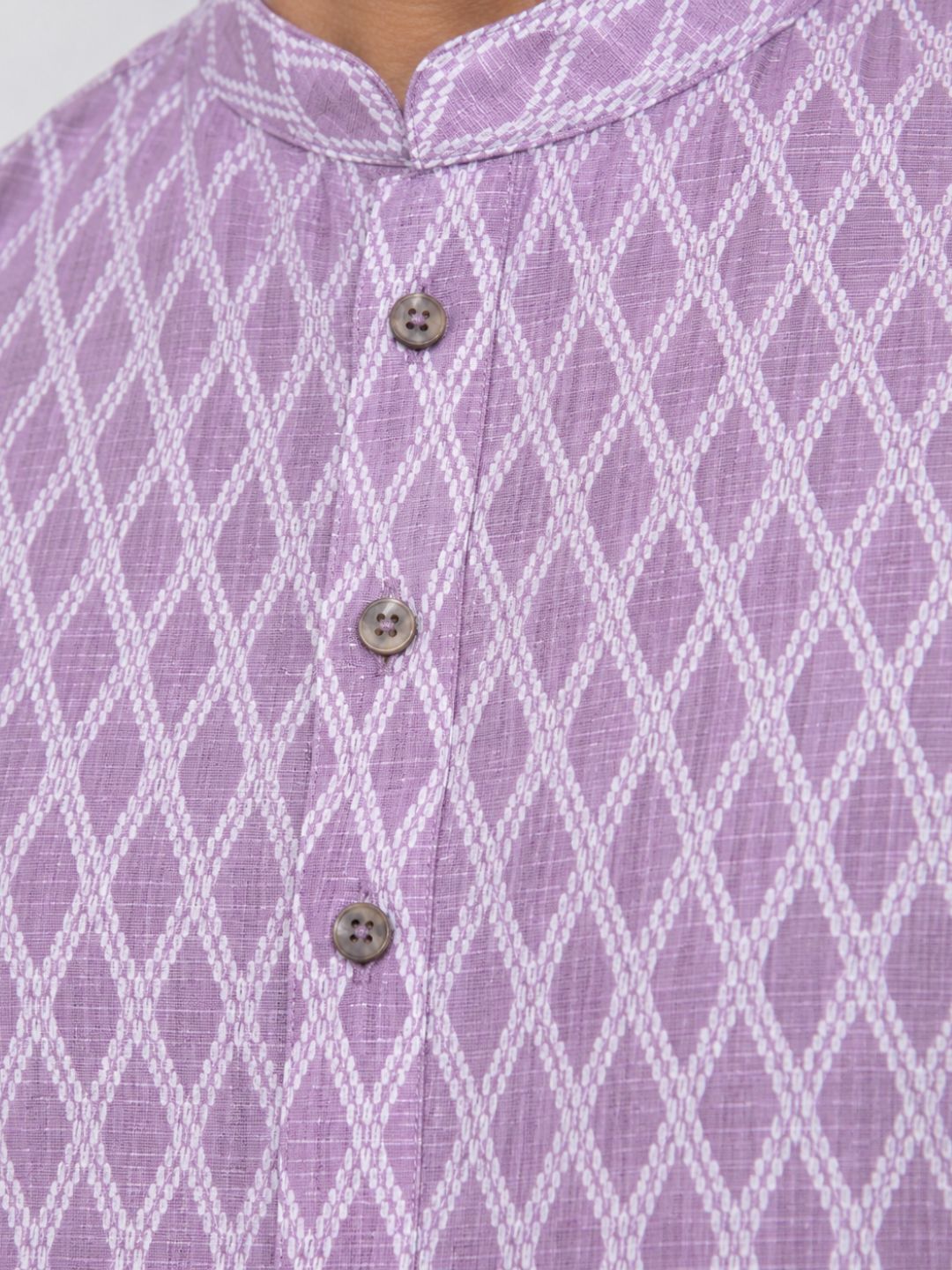 Lavender Linen Printed Short Kurta