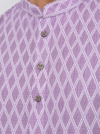 Lavender Linen Printed Short Kurta