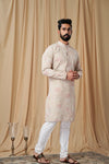 Beige Matka Silk Embroidered Kurta Pyjama