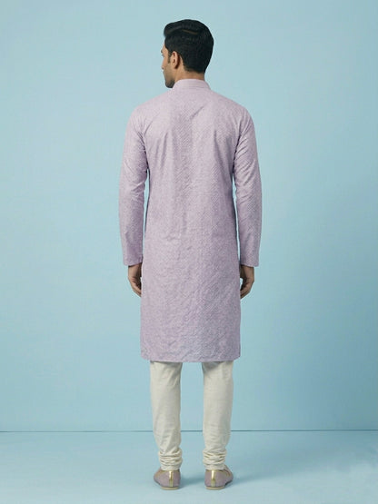 Lavender  Art Silk Jaquard Kurta Set Festive Wear